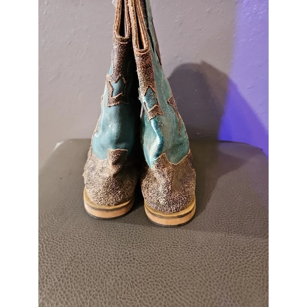 Roper Kids Youth Sz 3 Blue Cowboy Western Boots Square Toe‎ Pull On Lots Of Wear
